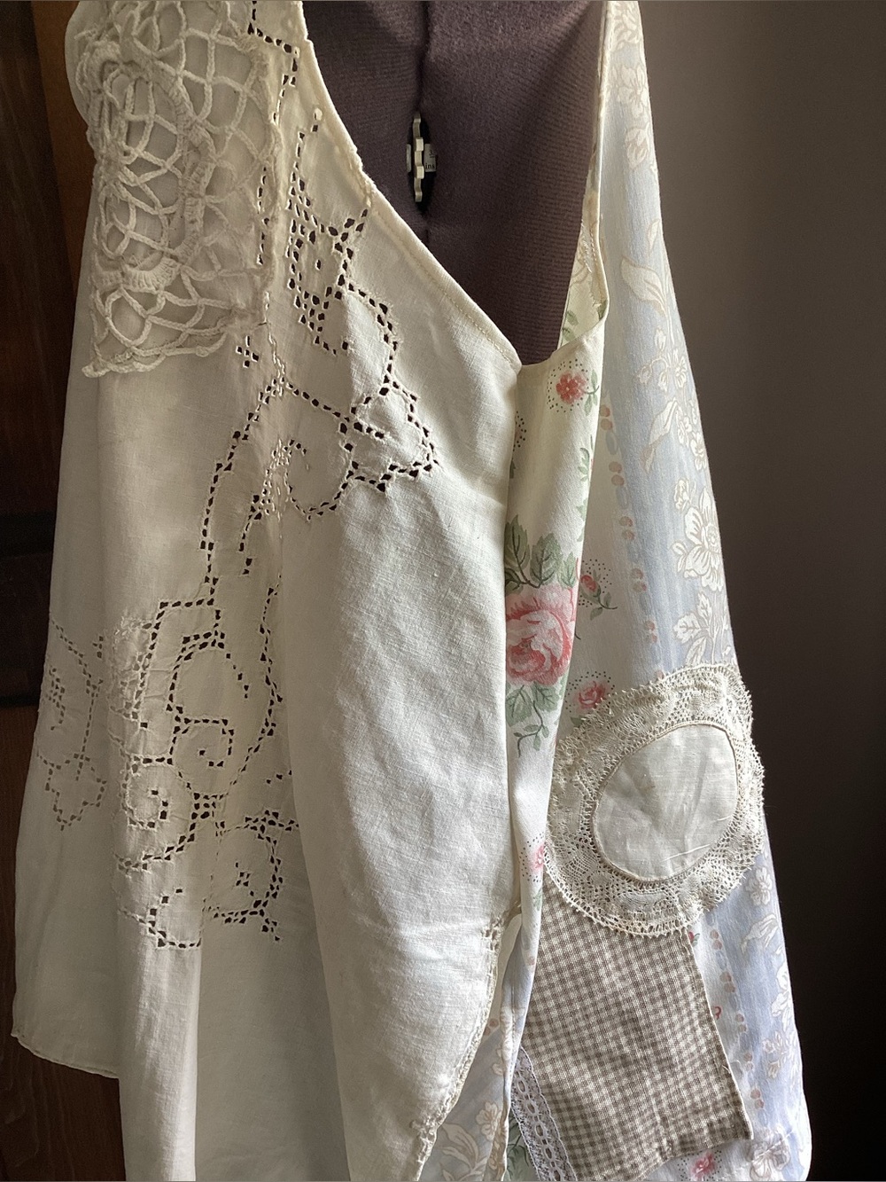 Handmade Patchwork Eyelet Tank Top OS Upcycled Reworked - Picture 13 of 15